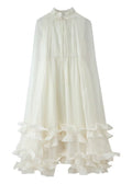 Celestine Ruffle Cape Maxi Dress – Sheer Layered Flowy Elegant Evening Dress