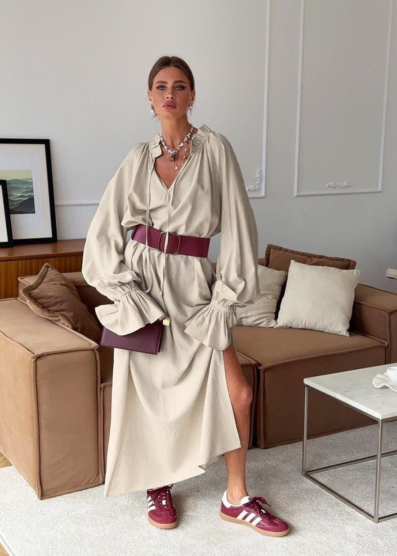 Sienna Relaxed Boho Maxi Dress – Oversized Long Sleeve Flowy Everyday Dress