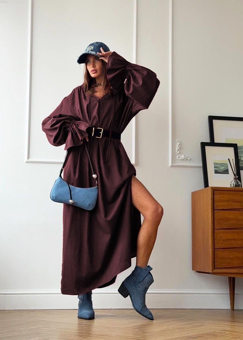 Sienna Relaxed Boho Maxi Dress – Oversized Long Sleeve Flowy Everyday Dress