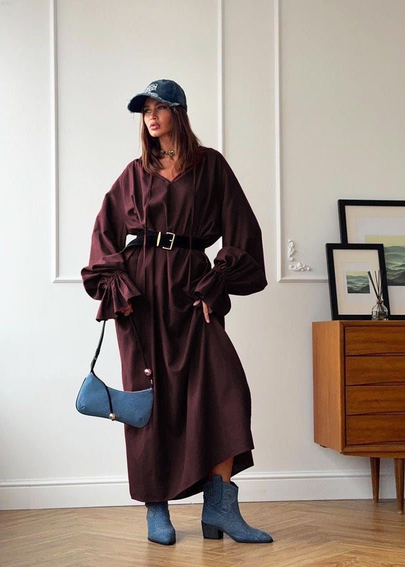 Sienna Relaxed Boho Maxi Dress – Oversized Long Sleeve Flowy Everyday Dress