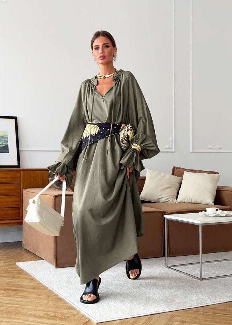 Sienna Relaxed Boho Maxi Dress – Oversized Long Sleeve Flowy Everyday Dress