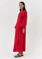 Arden Linen Blend Wrap Maxi Dress – Oversized Long Sleeve Belted Shirt Dress