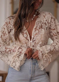 Elara Sheer Lace Blouse – Floral Button-Up Romantic Top