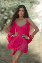 Madison Statement Dress with Flowing Sleeves and V Neck Evening Wear Edit