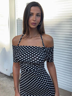 Black Polka Dot Off - shoulder Maxi Dress