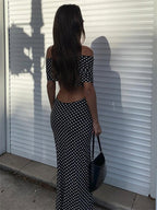 Black Polka Dot Off - shoulder Maxi Dress
