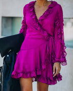 Away With Me Ruffle Wrap Dress Berry