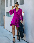 Away With Me Ruffle Wrap Dress Berry