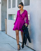 Away With Me Ruffle Wrap Dress Berry