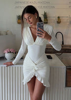 Aurora - Ruched Long Sleeve Mini Dress