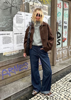 Cropped Brown Jacket – Zip Front Faux Suede Outerwear