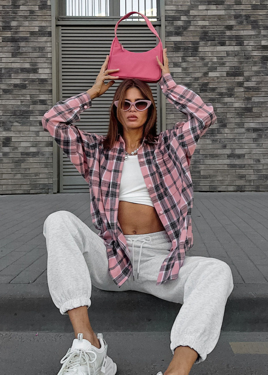 Oversized Plaid Button-Down Shirt – Long Sleeve Casual Top