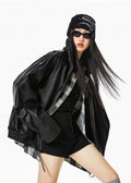 Oversized Faux Leather Jacket – Black Moto Style with Wide Collar