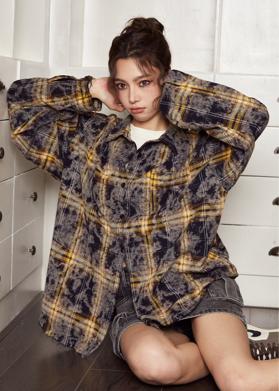 Plaid Oversized Cotton Shirt – Grunge Vintage Style