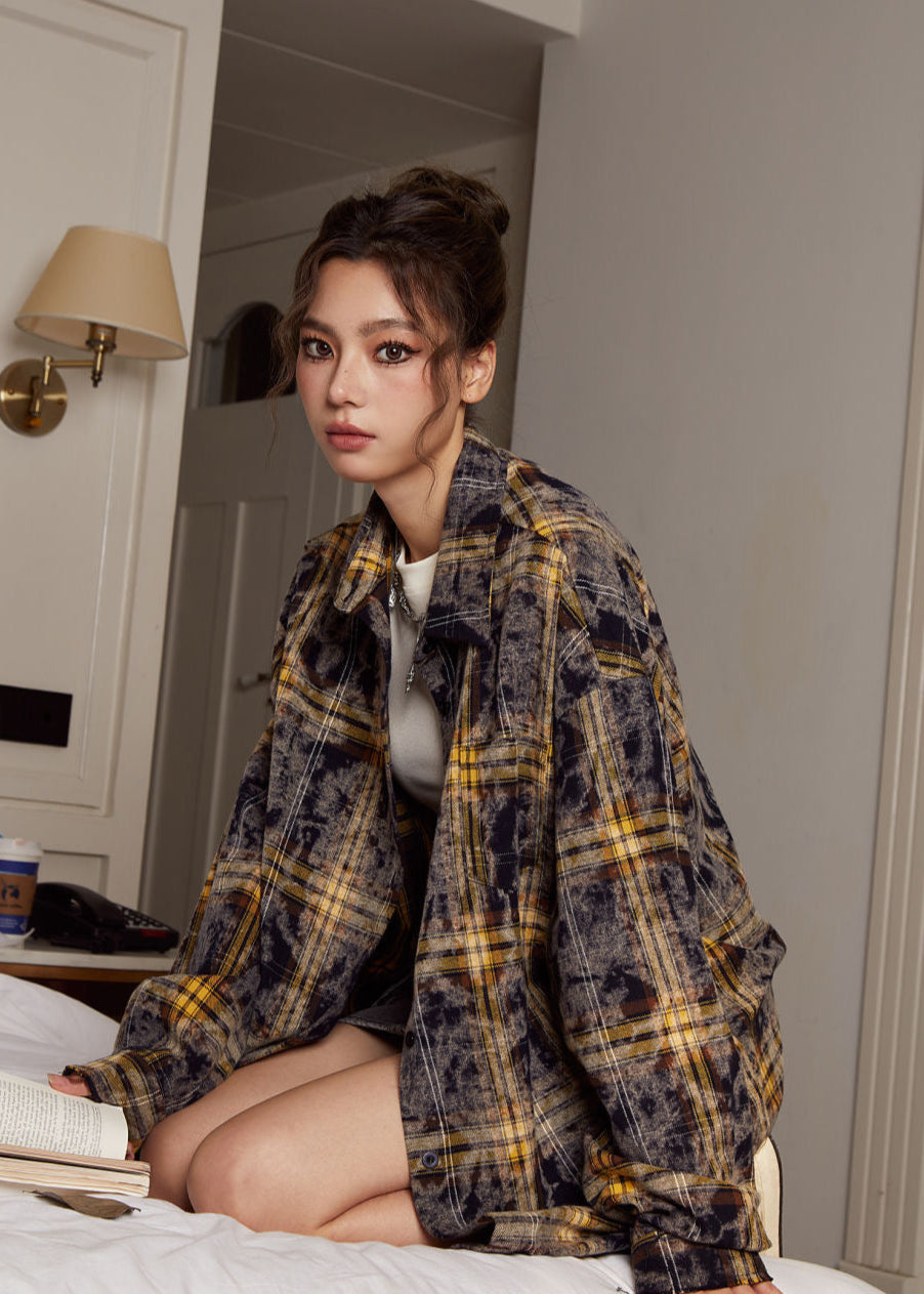 Plaid Oversized Cotton Shirt – Grunge Vintage Style