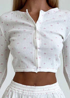 Sweetheart Knit Two-Piece Set – Long Sleeve Top & Flared Shorts