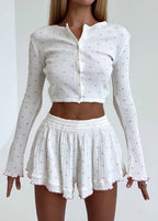 Sweetheart Knit Two-Piece Set – Long Sleeve Top & Flared Shorts