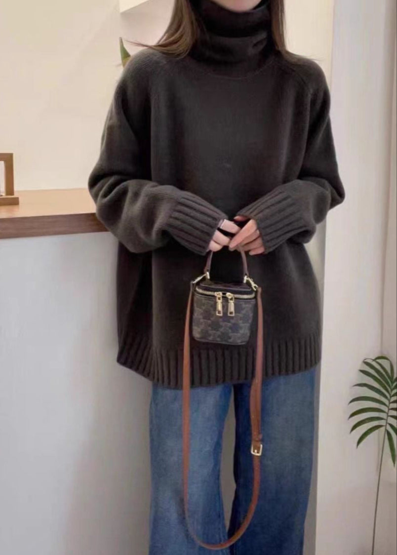 Bria Turtleneck Knit Sweater – Oversized Wine Red Pullover
