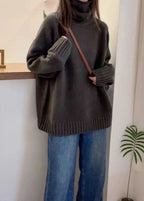 Bria Turtleneck Knit Sweater – Oversized Wine Red Pullover