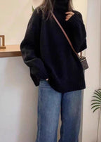 Bria Turtleneck Knit Sweater – Oversized Wine Red Pullover