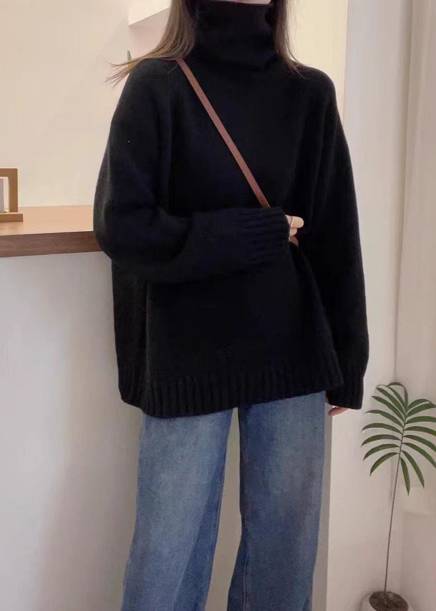 Bria Turtleneck Knit Sweater – Oversized Wine Red Pullover