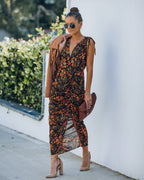 Born To Run Floral Ruched Midi Dress