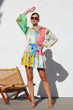 Multi - Coloured Print Mini Dress