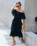 Bonifacio Tiered Pleated Midi Dress Black