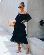 Bonifacio Tiered Pleated Midi Dress Black