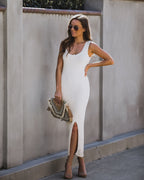 Desert Moon Cotton Ribbed Midi Dress Oatmeal