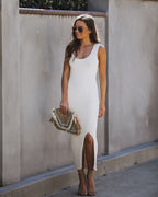 Desert Moon Cotton Ribbed Midi Dress Oatmeal