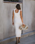 Desert Moon Cotton Ribbed Midi Dress Oatmeal