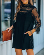 City Of Love Pocketed Crochet Lace Dress Black