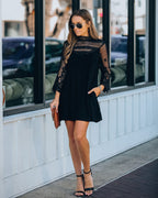 City Of Love Pocketed Crochet Lace Dress Black