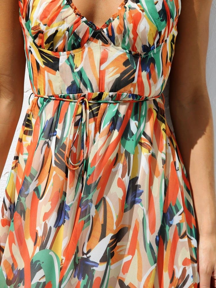 Floral Ruffle - Trim Midi Tank Dress
