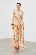 Ianuarius Halter Neck Ruch Print Maxi Dress