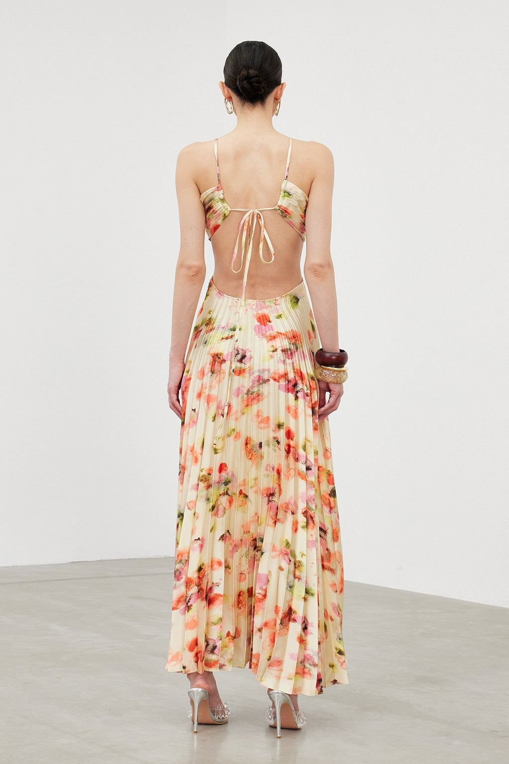 Ianuarius Halter Neck Ruch Print Maxi Dress