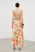 Ianuarius Halter Neck Ruch Print Maxi Dress