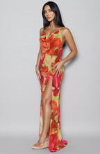 Jessly Printed Strapless High-Slit Maxi Dress