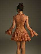 Bell Sleeve Lace Sequin Mini Dress