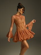 Bell Sleeve Lace Sequin Mini Dress