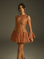 Bell Sleeve Lace Sequin Mini Dress