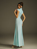 High Neck Ruched Maxi Dress