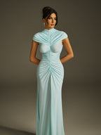 High Neck Ruched Maxi Dress