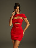 Cutout Flower Ruched Mini Dress In Red