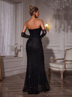 Corset Feather Sequin Maxi Dress With Gloves