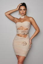 Zinnia Strapless Flower Cutout Mesh Mini Dress