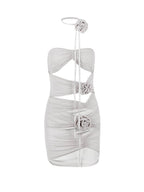 Inara Strapless Mesh Cutout Mini Dress In Grey