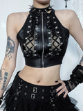 Casual Grunge Gothic Punk Cold Shoulder Crop Top