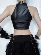 Casual Grunge Gothic Punk Cold Shoulder Crop Top